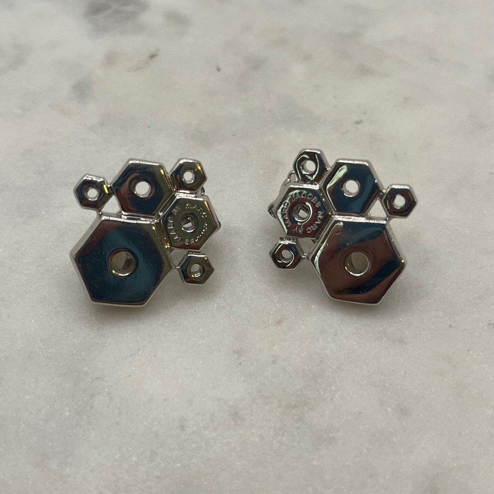 Marc Jacobs Bolt Earrings Clip On Silver Tone Hexagon Nut Cluster Geometric Punk
